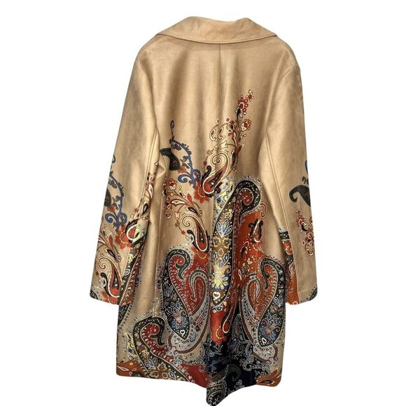 Chico's Topper Jacket 12 14 (2) Tan Paisley Faux Suede Boho Lightweight Coat - Picture 6 of 9